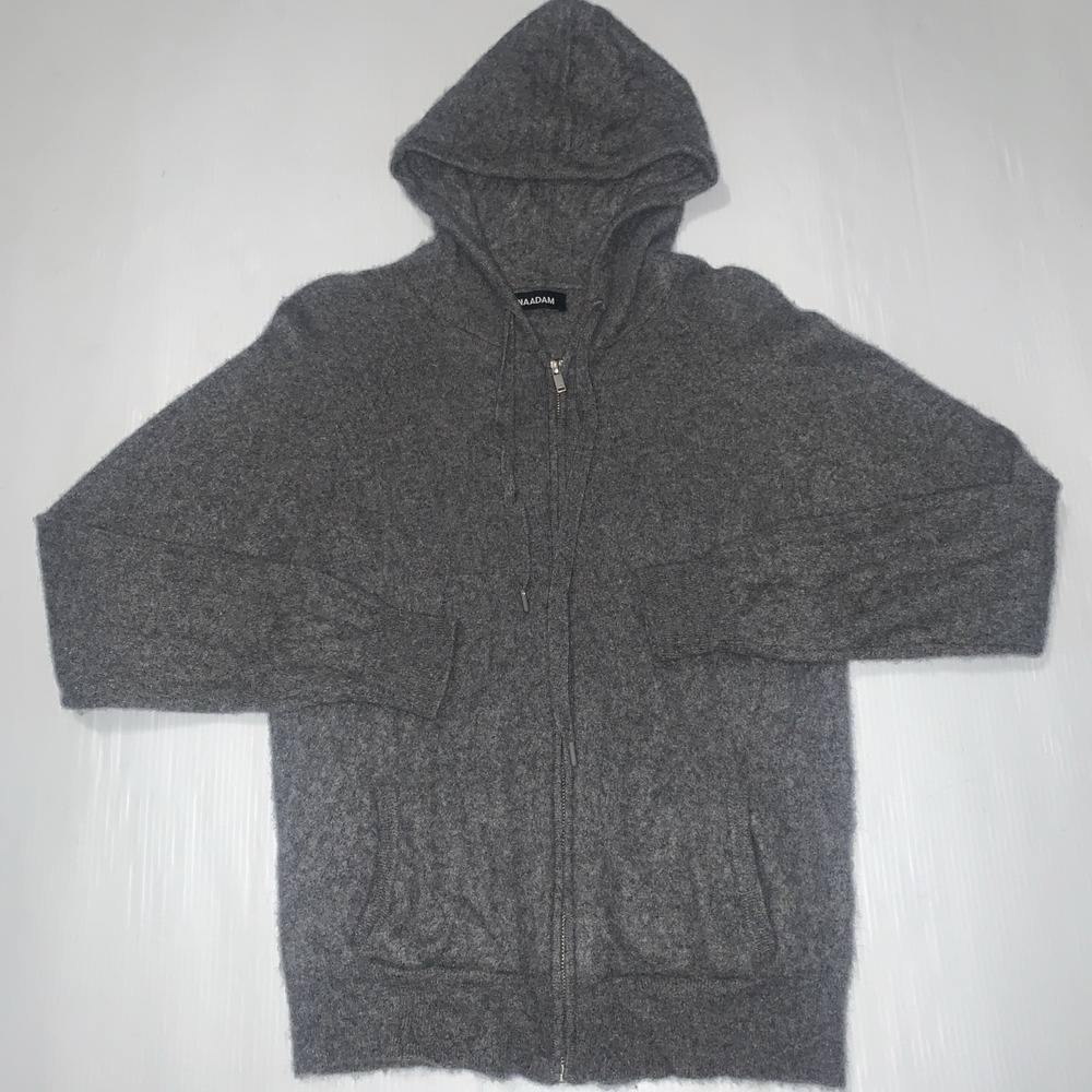 Naadam Women's Small 100% Cashmere Hoodie Full Zip Gray Preppy Cozy Minimalist